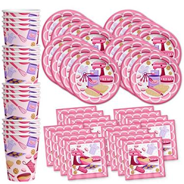 Imagem de Conjunto de suprimentos para festa de aniversário Little Baker Pratos Guardanapos Copos Kit de louça para 16