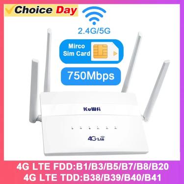 Imagem de KuWFi-Roteador WiFi Sem Fio  Dual Band  Roteador LAN WAN Suporte  32 Usuários  2.4G  5.8G  750Mbps