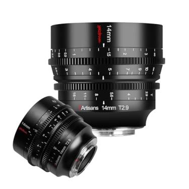 Imagem de 7artisans Lente Cine T2.9 de 14 mm para suporte Sony E, lente de câmera sem espelho Full Frame Prime, ângulo amplo de 114°, curso de foco de 270°, para A7, A7R, A7S, A7II, A7RII, A7S II, A9, A7RlII,