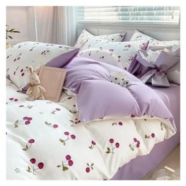 Imagem de Jogo de cama rosa, fronhas, tamanho Queen, conjunto de capa de edredom infantil, lençóis de cama (B 150 x 200 cm, 4 peças)