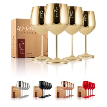 Imagem de Gusto Nostro Taça de vinho de aço inoxidável - taças de vinho douradas inquebráveis de 510 g para viagens, acampamento e piscina - Taça de vinho de metal portátil chique, única e fofa para eventos ao