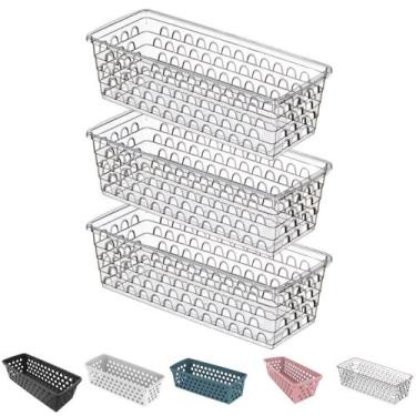 Imagem de Kit 3 Cesto Organizador Multiuso Decorativo Pequeno Comprido p/ Gaveta