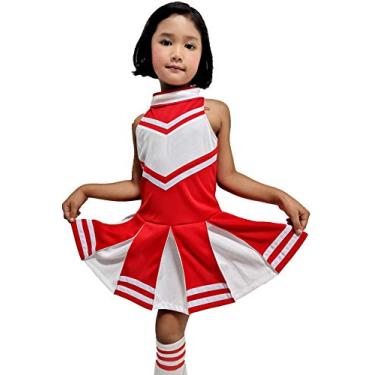Imagem de Vestido infantil para meninas com líder de torcida uniforme escolar esportivo vermelho (P - 2-5)