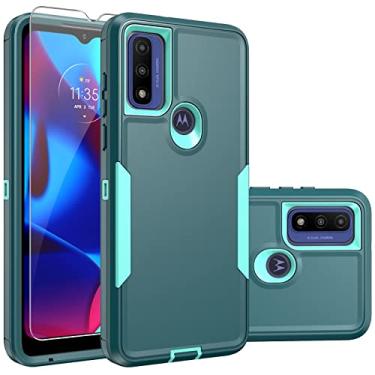 Imagem de YZOK Capa para Moto G Play 2023, [à prova de choque] [à prova de queda] [película de vidro temperado], capa de proteção resistente para celular Motorola G Play 2023 (azul-petróleo)