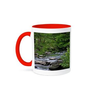 Imagem de 3dRose Caneca de dois tons Smokey Mountain Foto de um fluxo nos fumê, 325 ml, vermelha