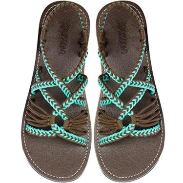 Imagem de Capana Sandálias rasteiras femininas de tecido - Trançado com tiras, sandálias de praia para mulheres verão elegante, sandálias boêmia de corda, sapatos femininos casuais de primavera, sapatilhas Boho