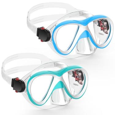 Imagem de Óculos de natação infantis, máscara de mergulho com snorkel para jovens de 5 a 15 anos, visualização HD de 180° com cobertura de nariz, lente de vidro temperado para piscina e praia (pacote com 2)