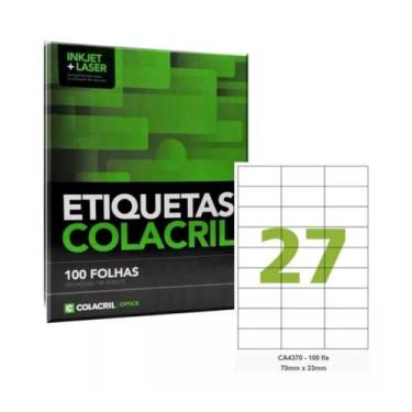 Imagem de Etiqueta Colacril A4370 (70x33 mm) Caixa Com 100 Fls, Branca