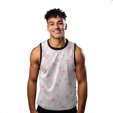 Imagem de Camiseta Regata Verão Estilo Moda Praia Flamingos Cartoon Rosa Flor 18