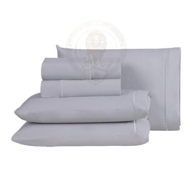 Imagem de Jogo de Lençol Roupa Cama 100% Algodao 300 Fios 188x88x25 5 Peças (Cinza, Solteiro)