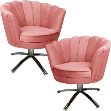 Imagem de Kit Duas Poltronas Giratórias Pétala em Sued Premium Rose - Sua Casa D