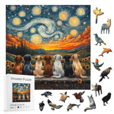 Imagem de Quebra Cabeça de Madeira Céu Estrelado Cachorros, Wooden Puzzle | Diversão para toda família (L - A3)