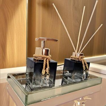 Imagem de Kit Lavabo Luxo Completo Preto Dourado Luxo Aromatizador - MultiVendas