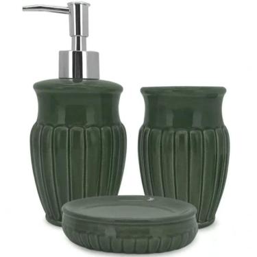 Imagem de Jogo Com 3 Peças Para Banheiro Em Cerâmica Marine Green 325 Ml - Mimo Style - Bh20107