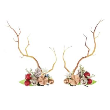 Imagem de STHEJFB Orelhas de rena, tiara de Natal, presilhas de cabelo de Natal, pinha, coroa fofa, chifres de rena, meninas, acessórios de cabelo de Natal