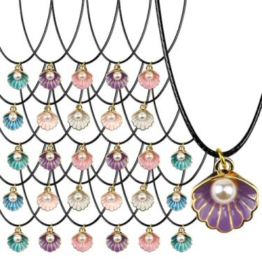 Imagem de HSLCGF 30 Pack Mermaid Shell Necklace Summer Pink Shell Mermaid Party Gift Decor for Princess Under The Sea Birthday Themed Party Little Girls Gift Bag School Rewards(30)