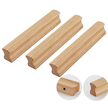 Imagem de Puxadores de madeira, barra em T, puxador de madeira, alça em forma de laço, alça sólida para gavetas, móveis, porta, armário, gaveta, guarda-roupa, armário de madeira (cor de madeira, comprimento 132