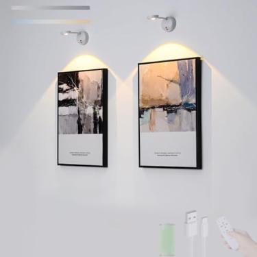 Imagem de Lâmpada LED com sensor de movimento, arandela de parede com controle remoto, regulável, bateria recarregável USB, luz de parede, rotação de 360°, pinturas de inteligência sem fio, corredor, sala de