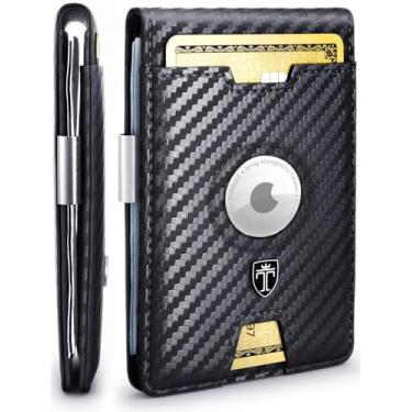 Imagem de TRAVANDO Carteira masculina AirTag* com clipe para dinheiro, porta-cartões, bloqueio de RFID, presentes dobráveis para homens, Carbono, Minimalista