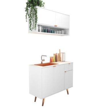 Imagem de Cozinha Compacta Com Armário E Balcão Branca Com Cobre Retrô - E-Led B