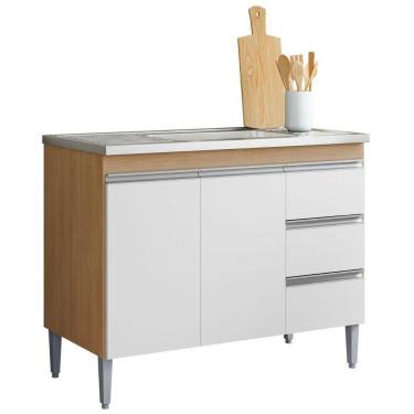 Imagem de Balcão Para Pia Andréia 100 Cm 2 Portas Amendoa Branco Ajl