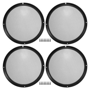 Imagem de ACROPIX Grade de alto-falante de carro de 25,4 cm, capa de malha redonda de 25,4 cm, caixa protetora de subwoofer com parafusos de montagem preto brilhante de ferro - Pacote com 4