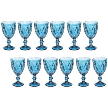 Imagem de Jogo Copo Taça Vidro Diamante Azul Para Agua 300ml - 12Un - Ecos