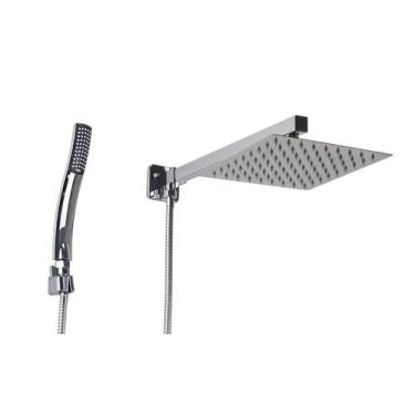 Imagem de Ducha Chuveiro Inox 20x20 cm com Desviador e Ducha de Mão em ABS com T