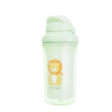 Imagem de Copo Infantil Pimpolho 250ml com Canudo Parede Dupla Antivazamento Estampa Girafa e Leão (VERDE)