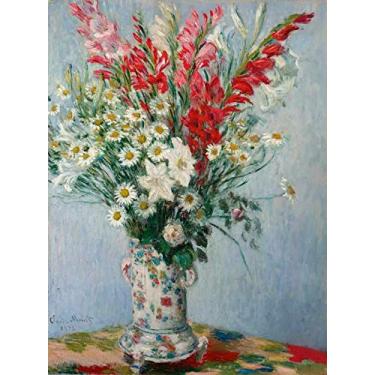 Imagem de Bouquet de Gladíolos e Margaridas (1878) de Claude Monet - 30x40 - Tela Canvas Para Quadro