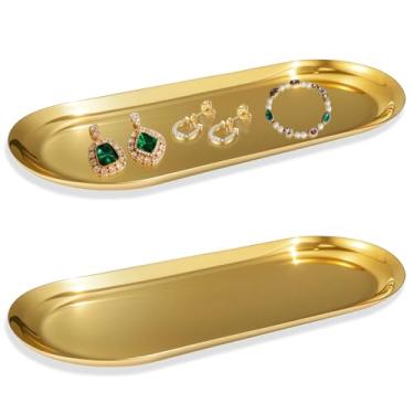 Imagem de Bandeja de perfume dourada, bandejas douradas para joias, chave de maquiagem e vela, 30,5 cm, pacote com 2
