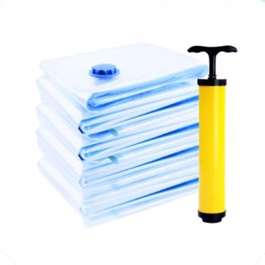Imagem de Kit 10 Saco a Vácuo Para Roupa Viagem Mala Edredom Organizador Guarda Roupa + Bomba ou Sem(5 sacos 50x60 Sem Bomba)