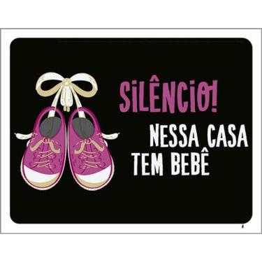 Imagem de Kit 3 Placas Silêncio Nessa Casa Bebê Rosa 36X46