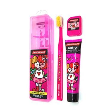 Imagem de Kit Romero Britto Rosa Estojo Escova Fio E Creme Dental