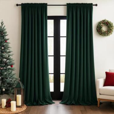 Imagem de Cortinas Topfinel, verde escuro, veludo, 213 cm de comprimento, 2 pain