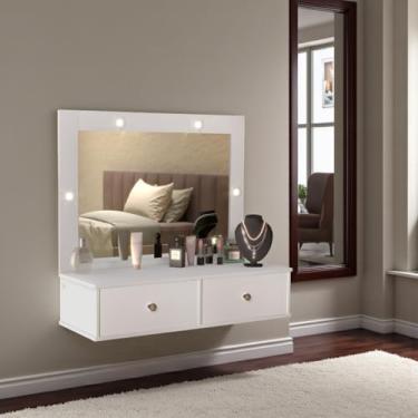 Imagem de Genérico, Penteadeira Com Espelho e Luz Estilo Suspenso 2 Gavetas Isis (Branco)
