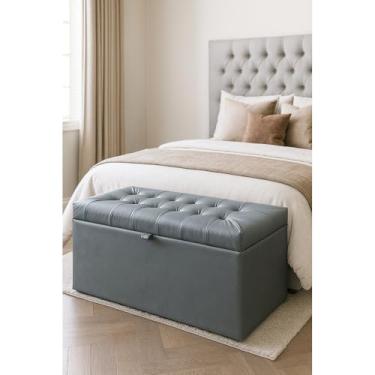 Imagem de Puff Baú Organizador 1 Metro - Banco com Armazenamento para Quarto, Suporta 180kg, Tecido Suede, Pronto para Usar(Cinza corino,Rodizios c/travas)