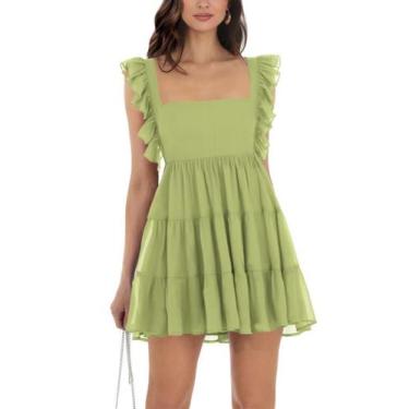Imagem de Vestido feminino Oumrdeo em chiffon A-Line Mini verde claro XS