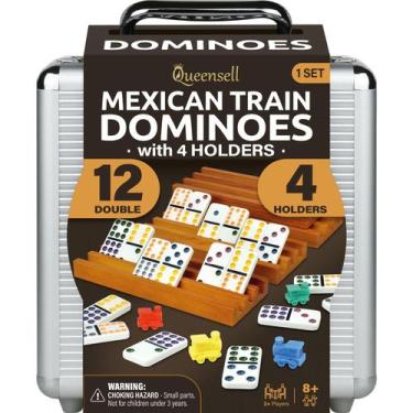 Imagem de Conjunto de dominós Mexican Train Double 15 com estojo de alumínio - Q