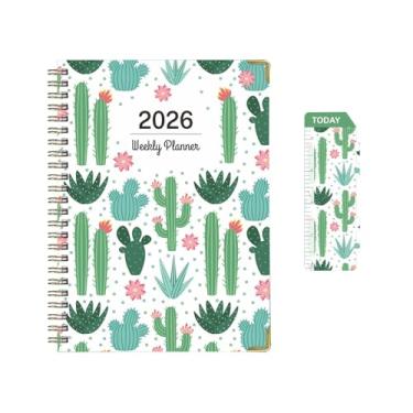 Imagem de Agenda escolar 2026, agenda semanal e mensal A5 com abas, marcador de página de PVC, protetores de canto de metal, bolso interno, capa dura 21,7 cm × 15,8 cm livro de agenda diária escolar para