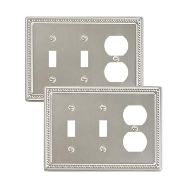 Imagem de TREEWELL Pacote com 2 placas para interruptor de luz duplex/duplo, placas decorativas de níquel escovado e tampas de tomada, placas de parede de metal para tomadas elétricas