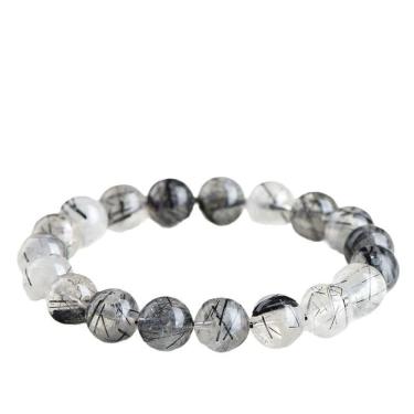 Imagem de Pulseira de quartzo rutilado preto natural de 8 mm com miçangas redondas