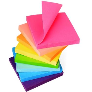 Imagem de JIOMULIG Notas adesivas 7,6 x 7,6 cm, cores brilhantes, almofadas autoadesivas fáceis de postar para notebook, home office, 100 folhas/bloco (8 blocos)