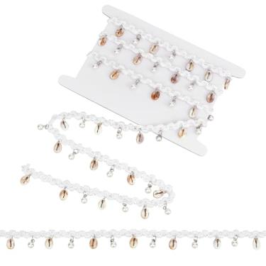 Imagem de PH PandaHall Acabamento de renda de algodão branco, 2 metros, fita de costura de franja de renda com amuletos de pérola natural, fita de artesanato boho para costurar, vestido de fantasia, faça você
