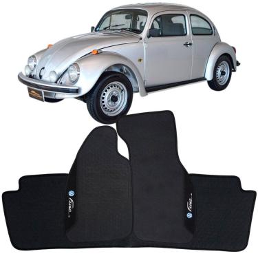Imagem de Tapete Borracha Fusca 1951 à 1996 Preto Pvc Logo Bordado Jogo 3 Peças Personalizado Automotivo Wave