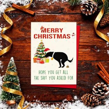 Imagem de Cartões de Natal engraçados para amantes de cães, presentes de Natal para donos de animais de estimação, cartões de Natal rudes, presentes para amigo, filha, filho, cão, cartão de férias com envelope