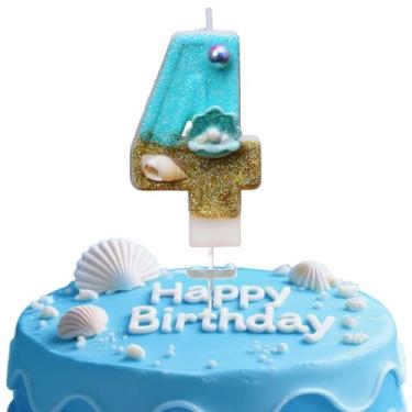 Imagem de Vela digital de aniversário, Blue Ocean Golden Beach No. 4, adequada para meninos e meninas, aniversários e celebrações, é o presente preferido para expressar amor (número 4)