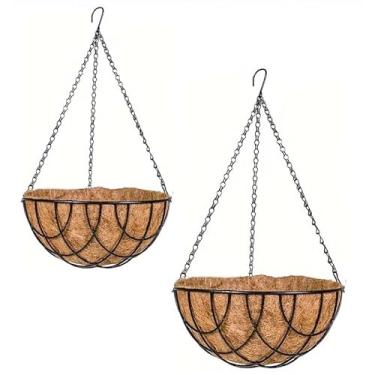 Imagem de 3 Vasos Fibra de coco Pendente C21 com suporte e corrente de ferro para flores pendentes - Samambaias e Jardim Vertical - Ideal para Varanda, Sala e Decoração de Interiores(2 Vasos)