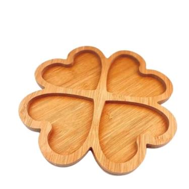 Imagem de Petisqueira de Bambu em Forma de Trevo, Bandeja Decorativa com 4 Divisórias em Formato de Coração, Ideal para Servir Aperitivos, Queijos e Frutas