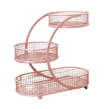 Imagem de IEUDNS Cesta de frutas com 3 níveis, suporte decorativo de metal para frutas e legumes, ideal para armazenar alimentos, lanches e outros itens na da, Rosa